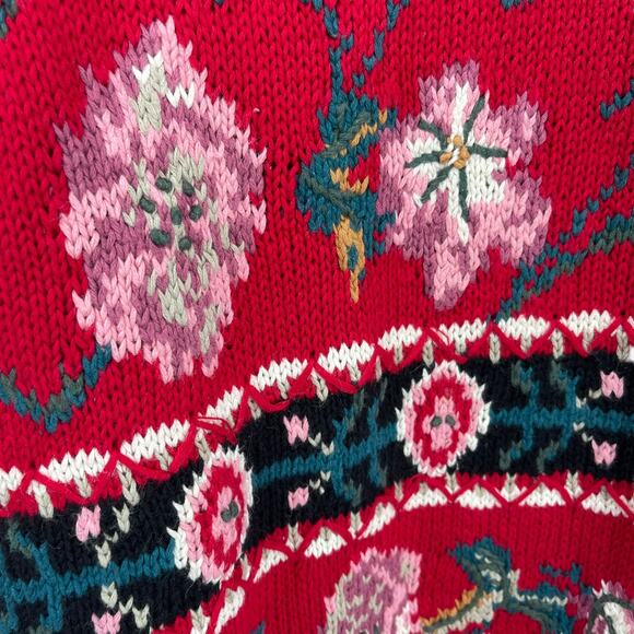 Express Vintage 80s Hand Knit Floral Tunic Sweater Oversized XS S Medium - Picture 4 of 7